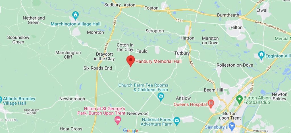 Map of how to find Hanbury Memorial Hall